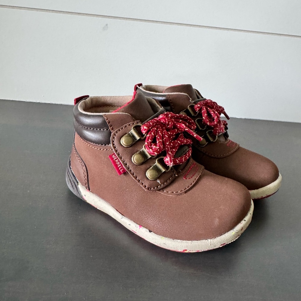 New Merrell Little Kid Brown and Red Ankle Boots with Plaid Laces - New - child6